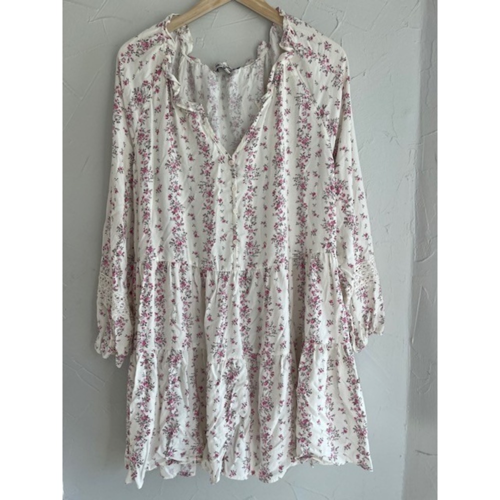 Women's Wallflower Pink & White Floral Print Long Sleeve Dress Size X-Large NWT